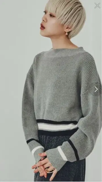 로즈버드 그레이 크롭 니트 스웨터 긴팔