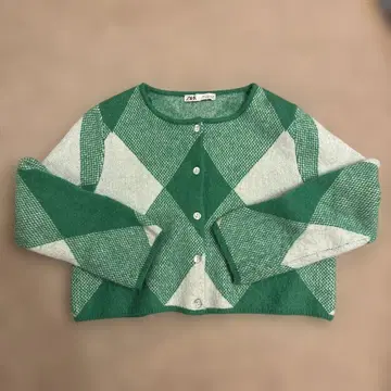 ZARA 그린 컬러 다이아몬드 패턴 가디건 L