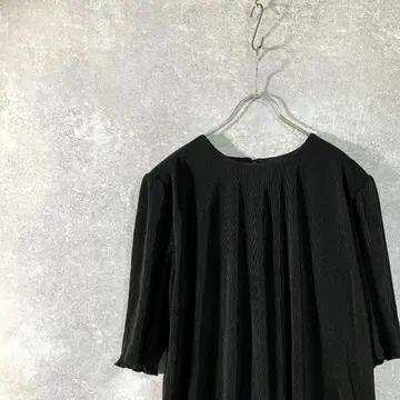 원피스 블랙 플리츠 튜닉 롱 5부 소매 심플