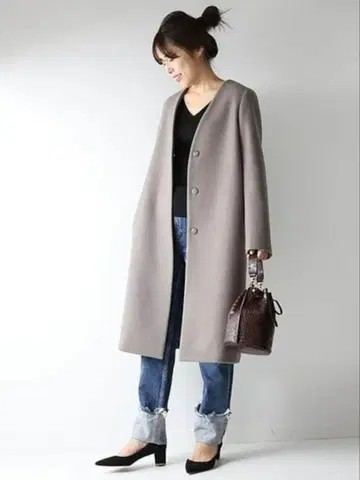 Spick & Span 뉴앙스 멜톤 V넥 컬러 코트