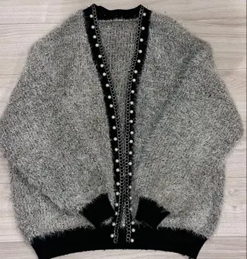 [Mbeaute] Pearl chain trim cardigan 그레이