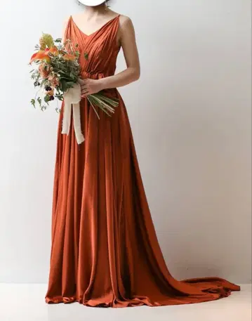 미하루 드레스 테라코타 V넥 롱 드레스