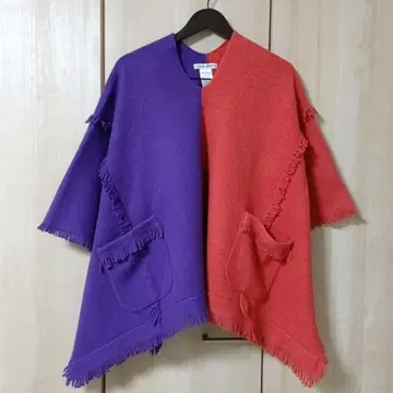 [레어] 츠모리치사토 울 100% 바이컬러 니트 판초 프리지