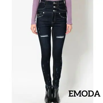 EMODA 하이컷 크러쉬 하이웨스트 스키니진 데님 인디고