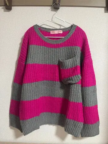 NADIA 스트라이프 니트 스웨터 핑크 x 그레이