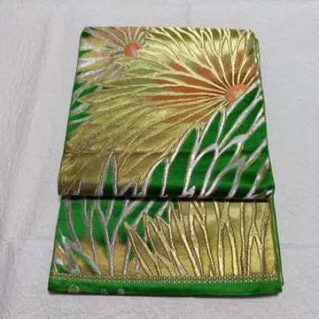 순수 실크 후쿠로 오비 국화 패턴 후리소데 등에