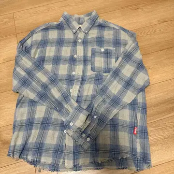 9090 블루 화이트 체크 무늬 긴팔 셔츠