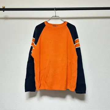 90~00's 래글런 슬리브 스웨터 오렌지/네이비