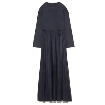 Mila Owen (밀라 오웬) 허리 리본 플리츠 니트 원피스 블랙