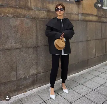 마차트 탑 써모 퀼팅 자켓 빅 칼라 블랙