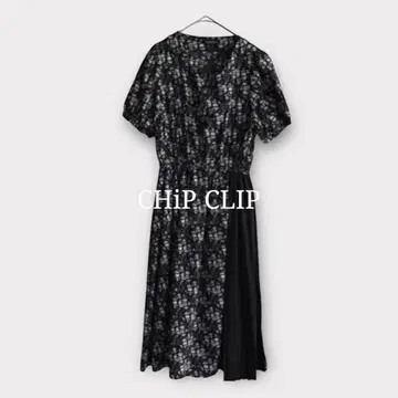 CHiP CLIP 롱 기장 원피스 블랙 L 사이즈 꽃무늬 플리츠