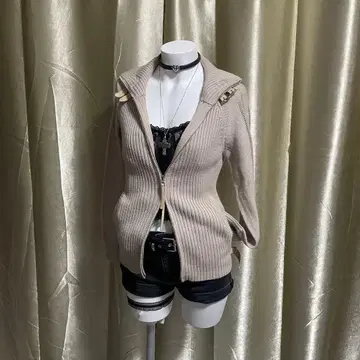 니트 가디건 더블 지퍼 기믹 헤이세이 갸루 밀리터리