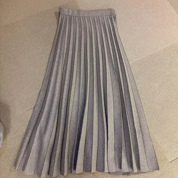 니트 플리츠 롱 스커트 베이지