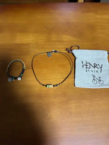 HENRY CUIR 가죽 비즈 목걸이 팔찌 세트