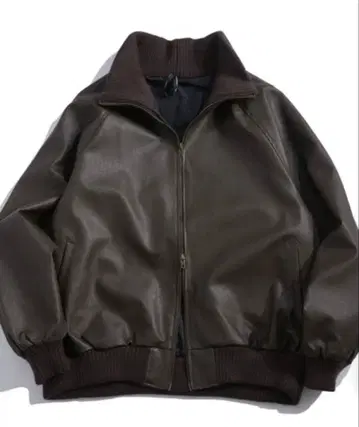 빈티지풍 PU 가죽 더블 지퍼 리브 터틀 블루종