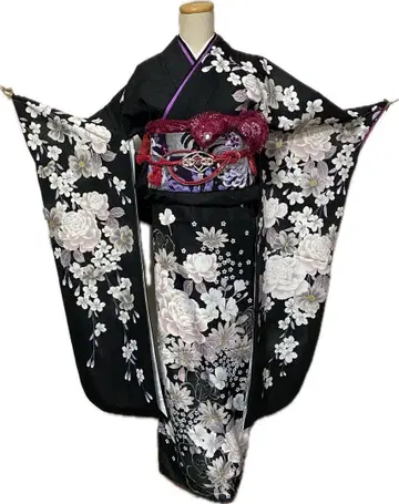 워셔블 기모노 후리소데 세트 모노톤 시크 성인식 결혼식 의상으로도