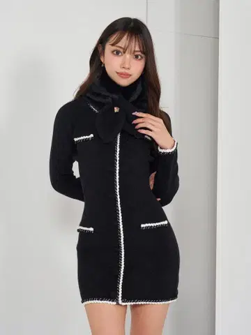 [레어] 다리치 퍼 티펫 파이핑 미니 원피스