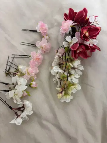 화려한 합성 꽃 머리 장식 세트 성인식 기모노