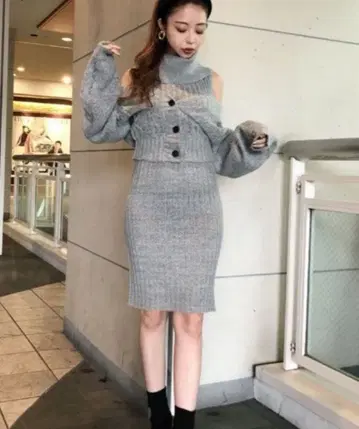 CECIL McBEE 세실 맥비 볼레로 니트 원피스 그레이 M