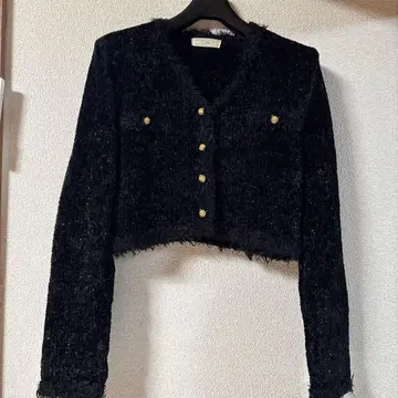 Cecil McBee 노카라 버튼 자켓 블랙 몰 니트 라메