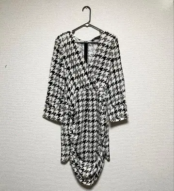 ZARA 하운드 투스 패턴 긴팔 원피스 L 사이즈