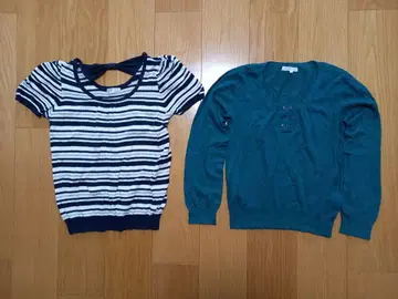 여성용 구제 의류 멋진 상의 반팔 긴팔 알찬 2장 세트