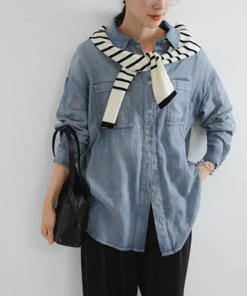 이번 시즌 어반 리서치 시어 데님 셔츠 라이트 블루