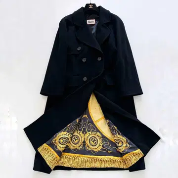 헬레노 / 캐시미어 실크 스카프 안감 올 패턴 롱 코트 블랙 말 패턴