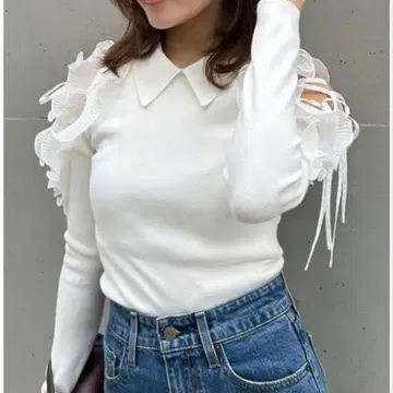 스나이델 플리츠 프릴 니트 풀오버