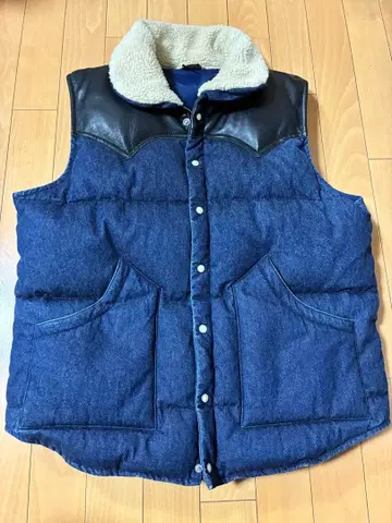 파이브 브라더 데님 x 천연 가죽 베스트 충전솜