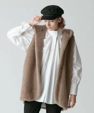 allureville 베이지 퍼 베스트 M 사이즈