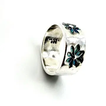 멕시코제 실버 925 플라워 인레이 반지 넓은 디자인 23호