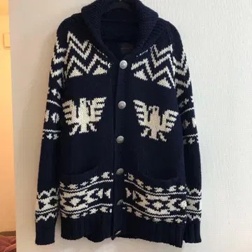 안티 발리스틱 네이비 에스닉 패턴 니트 가디건