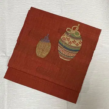 나고야 오비 카가리 오비 브라운 찻잔 문양 다도구 순수 실크 레드 계열