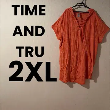 TIME AND TRU 후드 부착 오렌지 T셔츠 2X