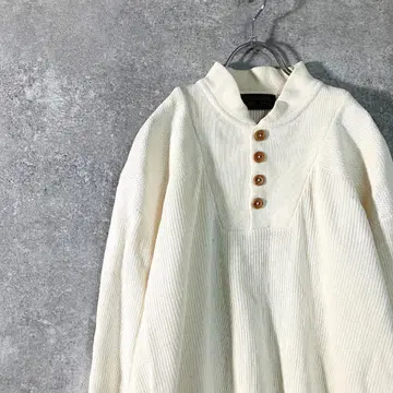 EDDIE BAUER 하이 게이지 니트 USA제 하프 버튼 화이트