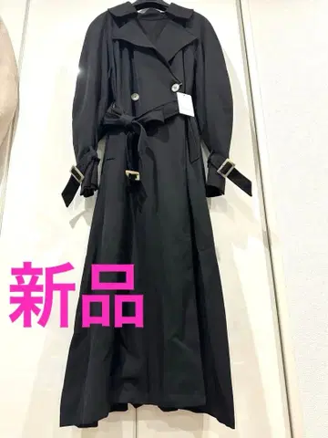 르엘 택 포함 새상품 블랙 롱 트렌치코트 더블 브레스트
