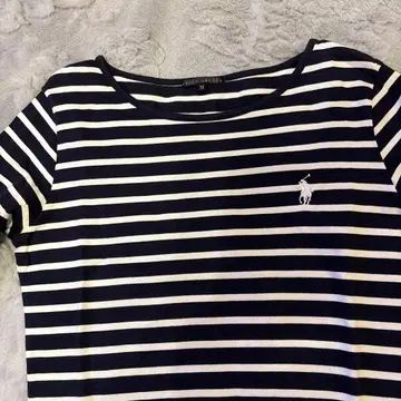 스트라이프 T셔츠 7부 소매 네이비/화이트