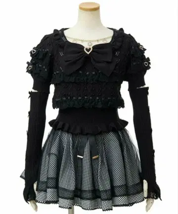 LIZLISA 리즈리사 사다리 리본 프릴 암워머 니트 블랙