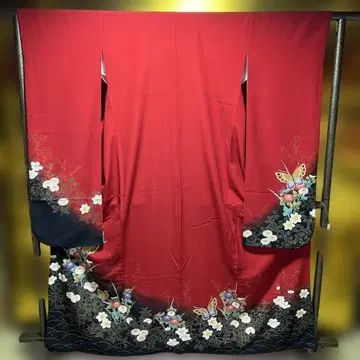 후리소데 성인식 빨간색 폴리에스테르