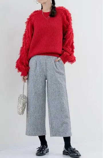 ANNA LUNA 트위드 팬츠 라이트 그레이 사이즈 L