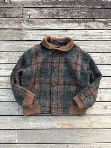 Bogner 체크 무늬 울 자켓 짧은 기장 둥근 카라