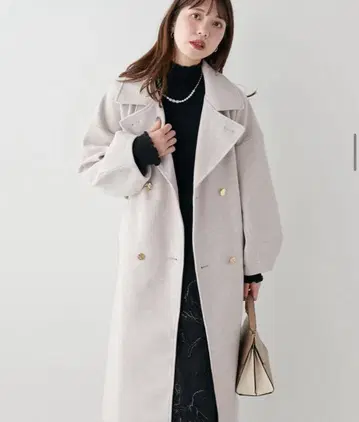 내추럴 쿠튀르 더블 브레스트 롱 코트