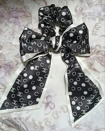 리본형 헤어 액세서리 블랙 화이트 도트