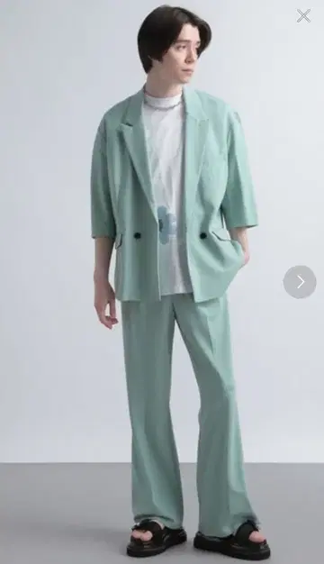 HARE 민트 그린 셋업 반팔 자켓