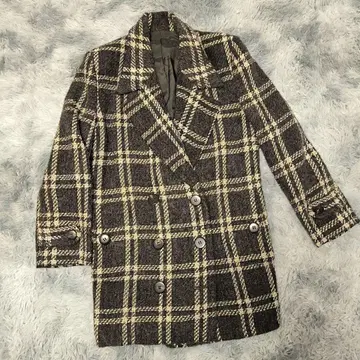 BODY DRESSING 울 코트 M 체크 무늬 차콜 그레이