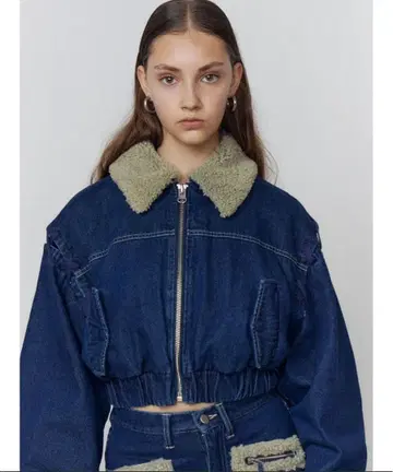 EMODA 보아 칼라 데님 블루종 스커트 상하의 세트