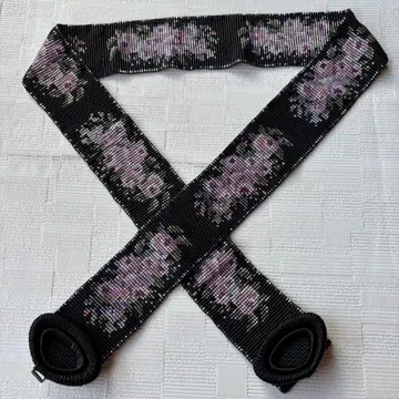 비즈 직조 꽃무늬 벨트 블랙