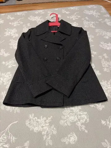 울 혼방 더블 브레스트 피 코트 M 사이즈 다크 그레이