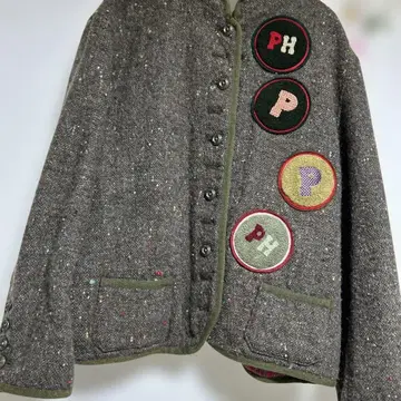 핑크하우스 자수 패치 트위드 자켓